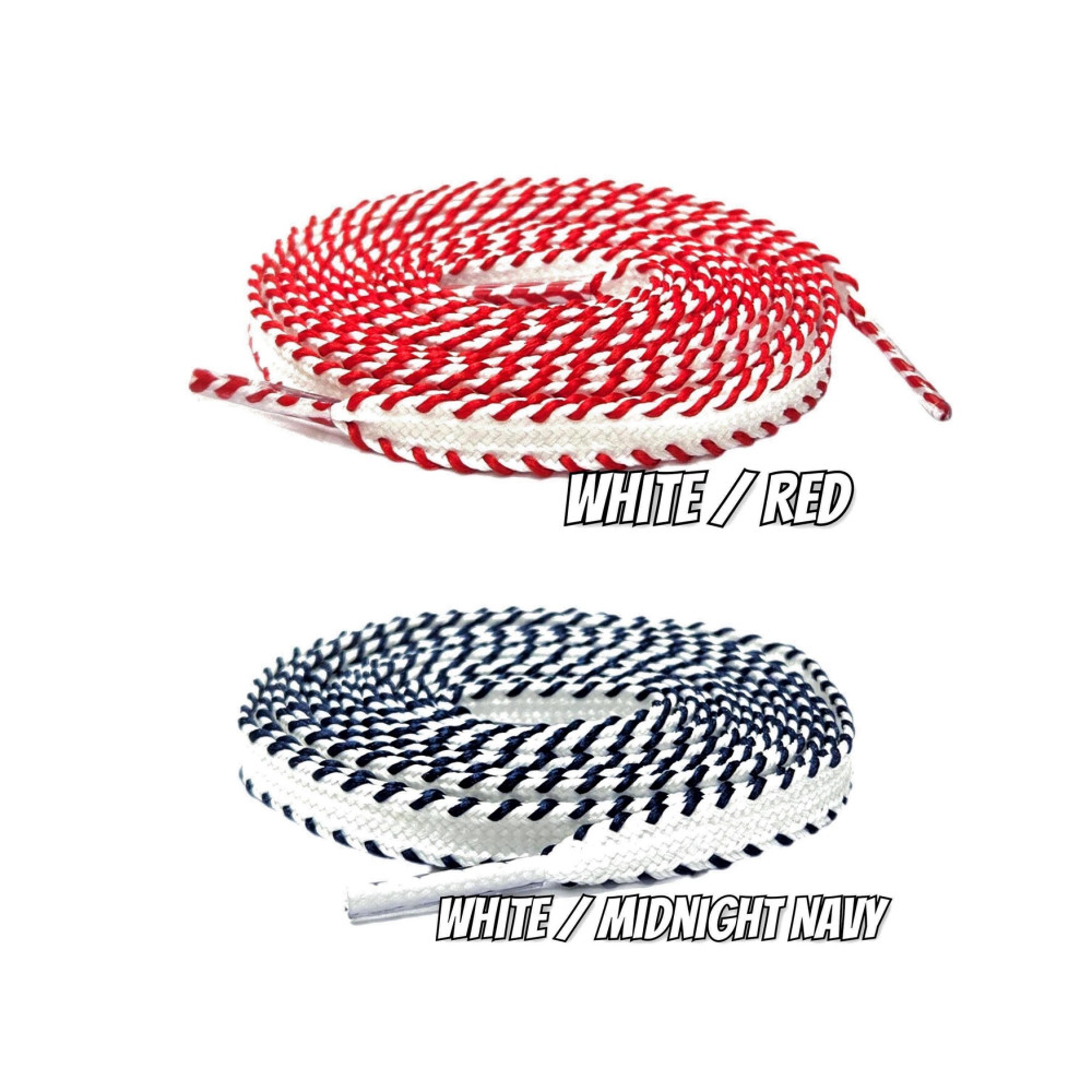 Baseball Stitches Flat Shoelaces - For SB Dunk Low - Baseball Themed sneakers- For Air Force 1 - White/ Red - White/ Midnight Navy
